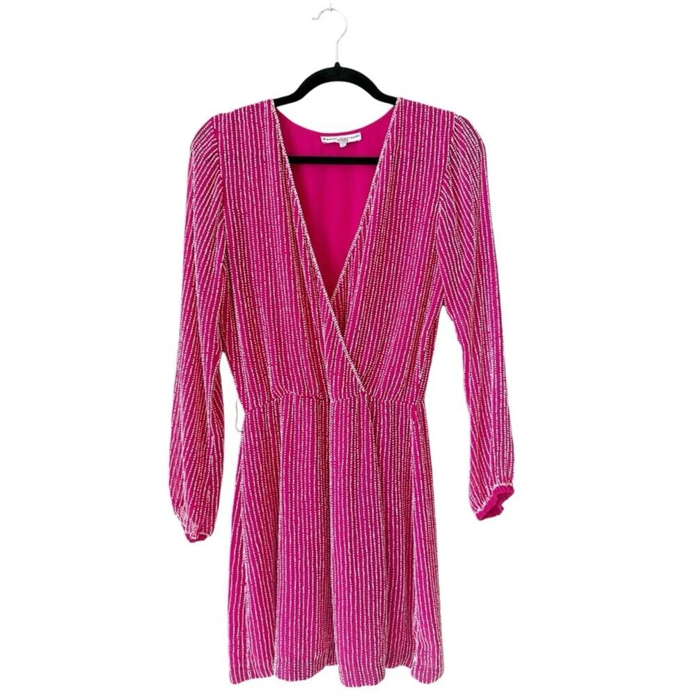 Karina Grimaldi Velvet Beaded Mini Wrap Robe Dress in Pink Size XS Extra Small - Picture 7 of 11